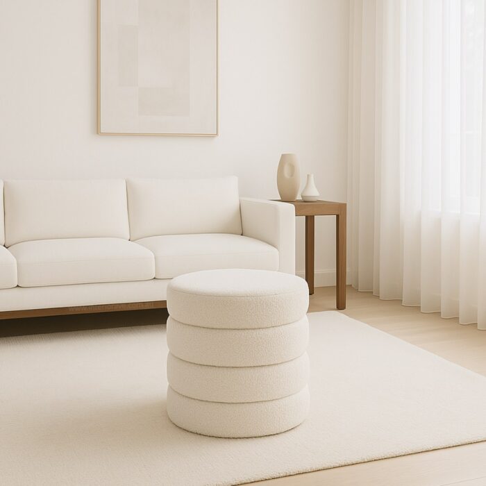 Isla Boucle Ottoman White Timeless Design Storage