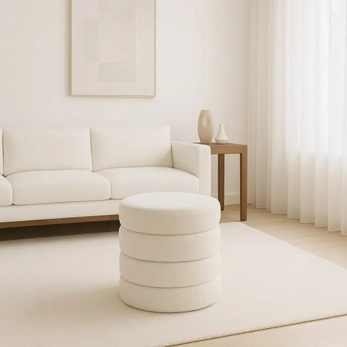 Isla Boucle Ottoman White Timeless Design Storage