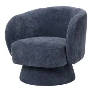 Celine Swivel Armchair, Denim Blue Chenille, Bold Curves, Luxurious Chenille, 360 Swivel Base, Compact Modern Design