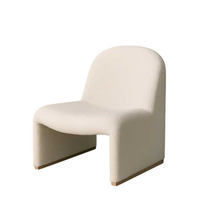 Sculptural White Boucle Armchair, Minimalist, Cozy, Compact Design