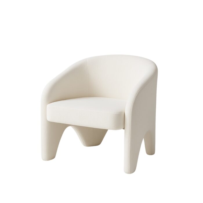 Nova Sculptural Chair, White Chenille, Curved, Padded, Compact, 360-Angle Appeal