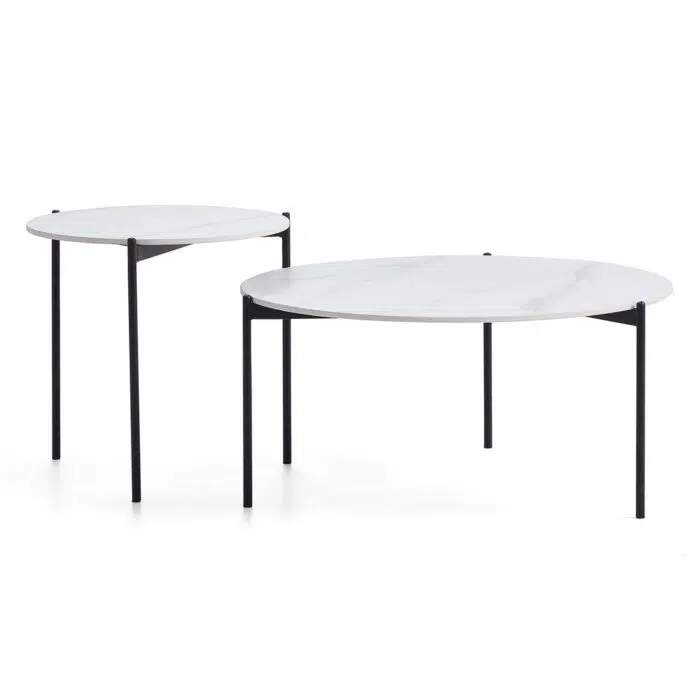 Bianco Nested Coffee Table Set – White Sintered Stone (Set of 2)
