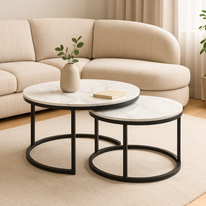 Nestled Luxe Coffee Table Set - White Sintered Stone (Set of 2)