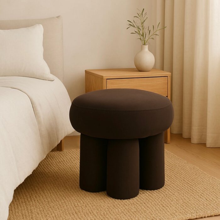 Espresso Velvet Ottoman with Sculptural Base