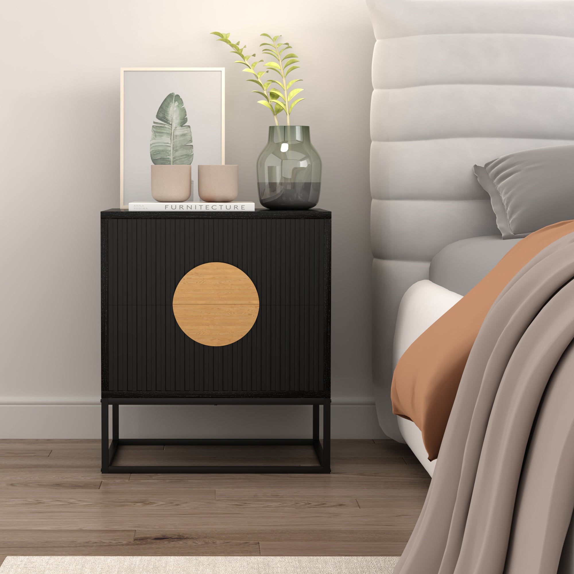 Belmonte Bedside Table – Black Fluted