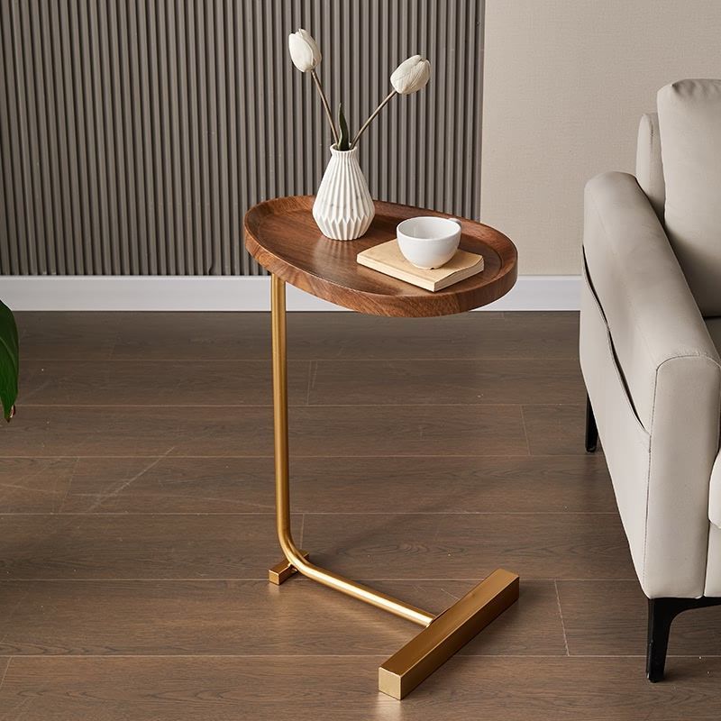 Arden Art Deco Side Table, C-Shaped, Steel, MDF Top, Compact, Durable, Easy Slide Under Furniture, Industrial Chic, 45x30x70cm