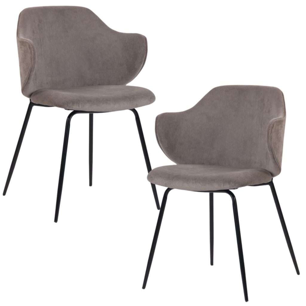 Grey Corduroy Dining Chairs Set of 2 Modern Comfortable