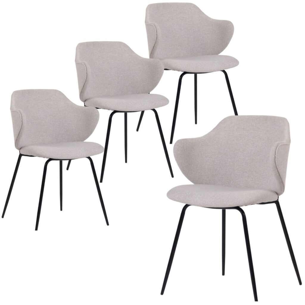 Ivory Beige Kaia Dining Chairs Set with Metal Legs