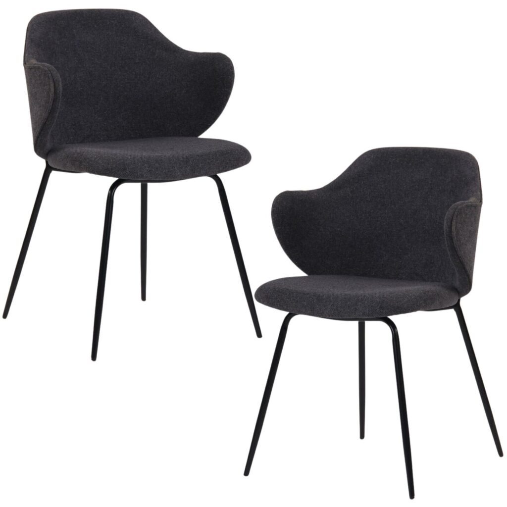 Modern Graphite Dining Chairs Set of 2, Chic Corduroy, Black Legs, Comfortable Seating