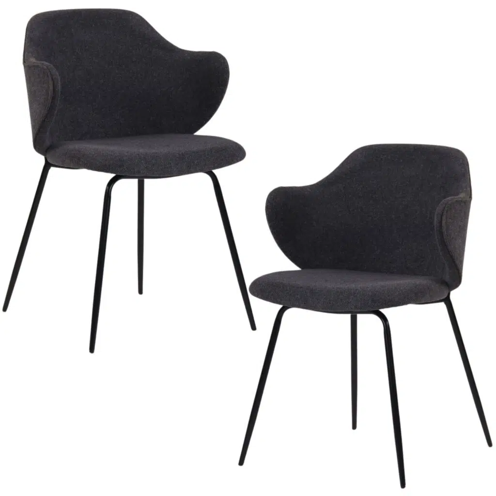 Modern Graphite Dining Chairs Set of 2, Chic Corduroy, Black Legs, Comfortable Seating