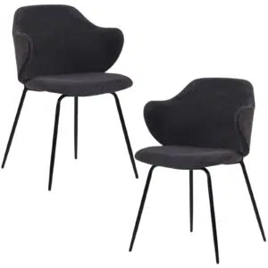 Modern Graphite Dining Chairs Set of 2, Chic Corduroy, Black Legs, Comfortable Seating