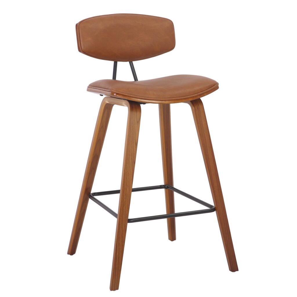 RetroIndustrialBenchStool_VintageMetal_DurableWalnutFrame_BrownPULeatherSeat