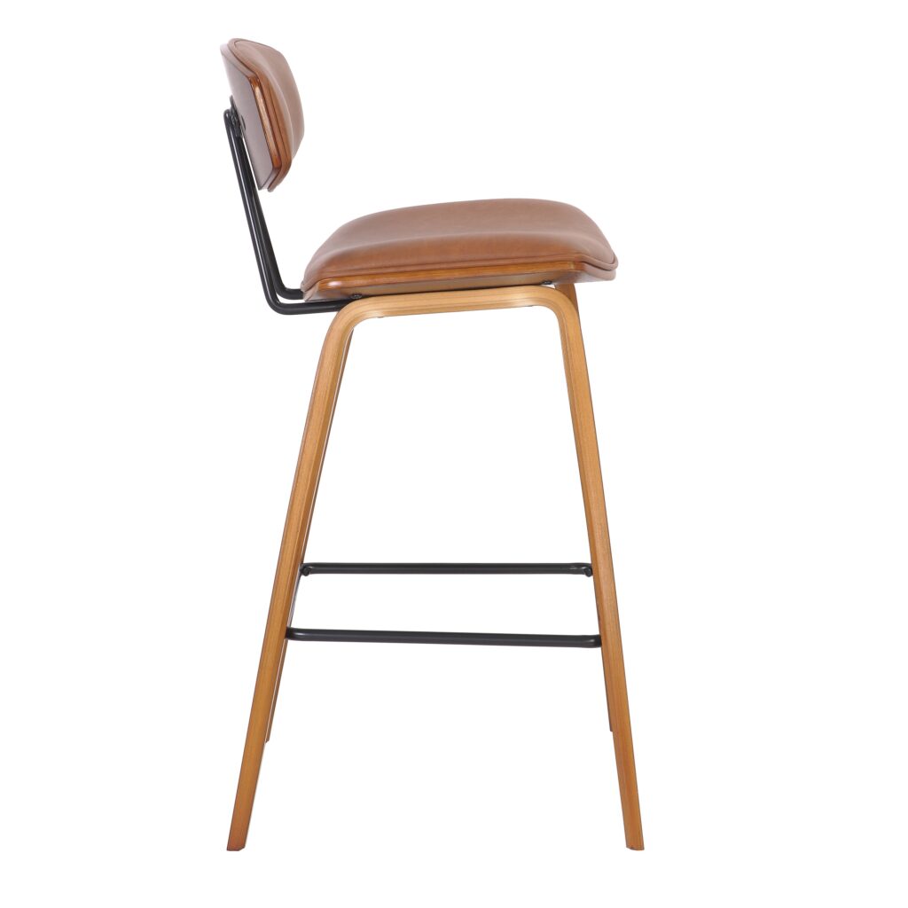 RetroIndustrialBenchStool_VintageMetal_DurableWalnutFrame_BrownPULeatherSeat_IdealForBarSpaces