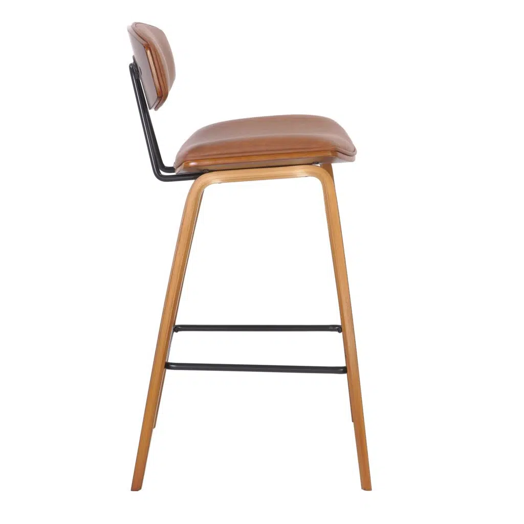 RetroIndustrialBenchStool_VintageMetal_DurableWalnutFrame_BrownPULeatherSeat_IdealForBarSpaces