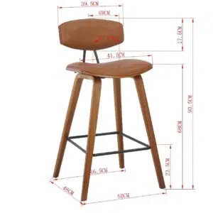Retro industrial stool, vintage metal, walnut frame, brown leather seat, durable, compact