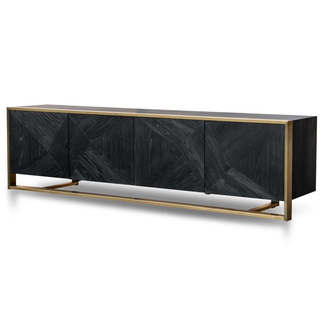 Golden 2.2m TV Unit, Industrial Chic, Magnetic Doors, Recycled Wood, Brushed Iron, Modern Living