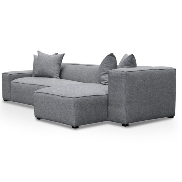Graphite Grey 3 Seater Chaise Sofa, Modern L-Shaped Design, Elegant Grey Fabric, Spacious Seating, Luxurious Duck Feather Filling, Solid Wood Feet