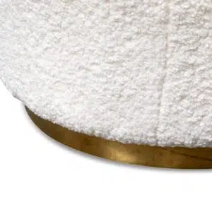 Elegant white lounge chair with brass base, modern design, plush upholstery, perfect for living spaces.