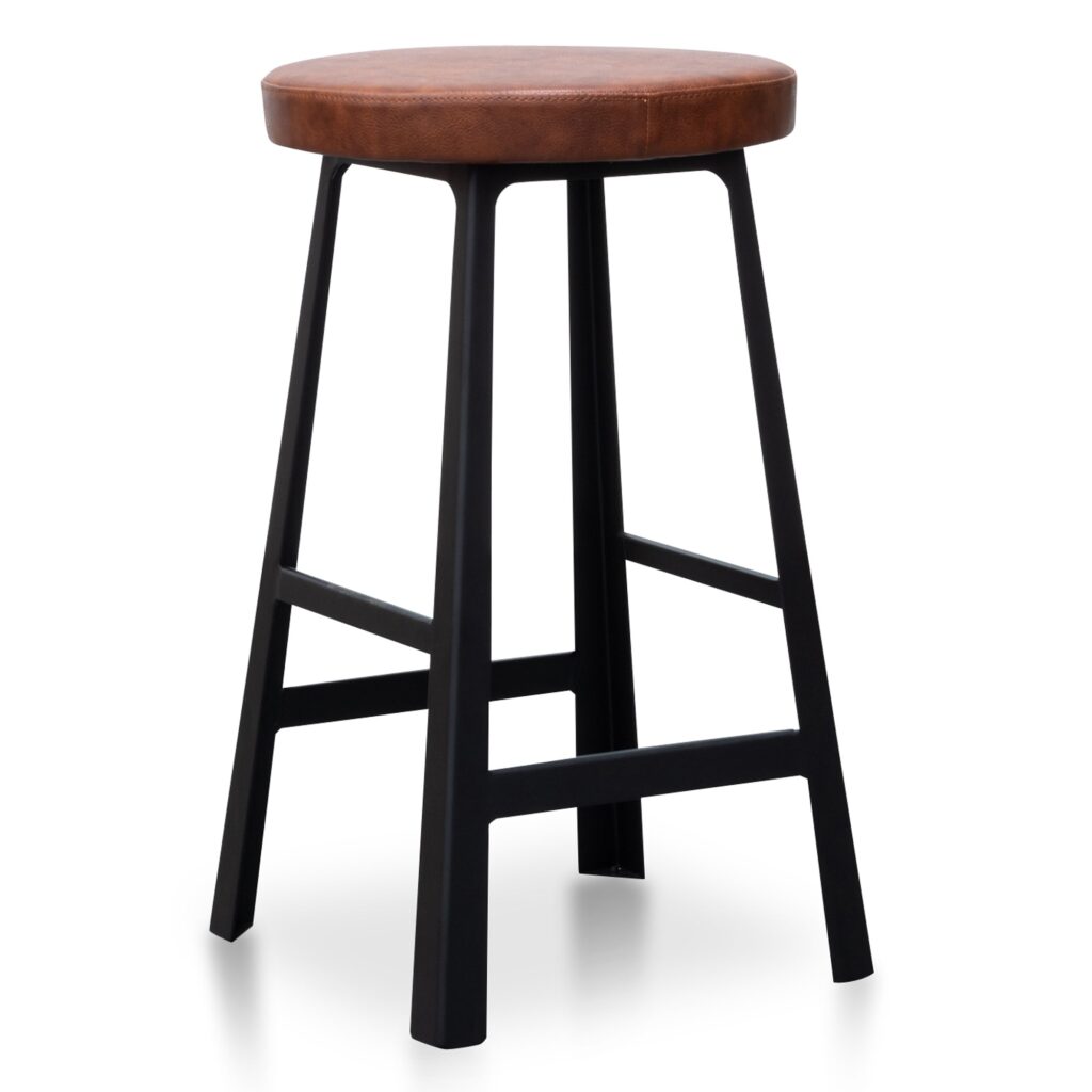 Rustic Brown Bar Stool with Black Legs, 65cm, Modern Chic Design
