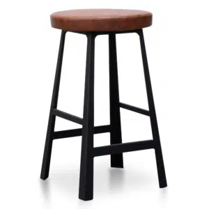 Rustic Brown Bar Stool with Black Legs, 65cm, Modern Chic Design