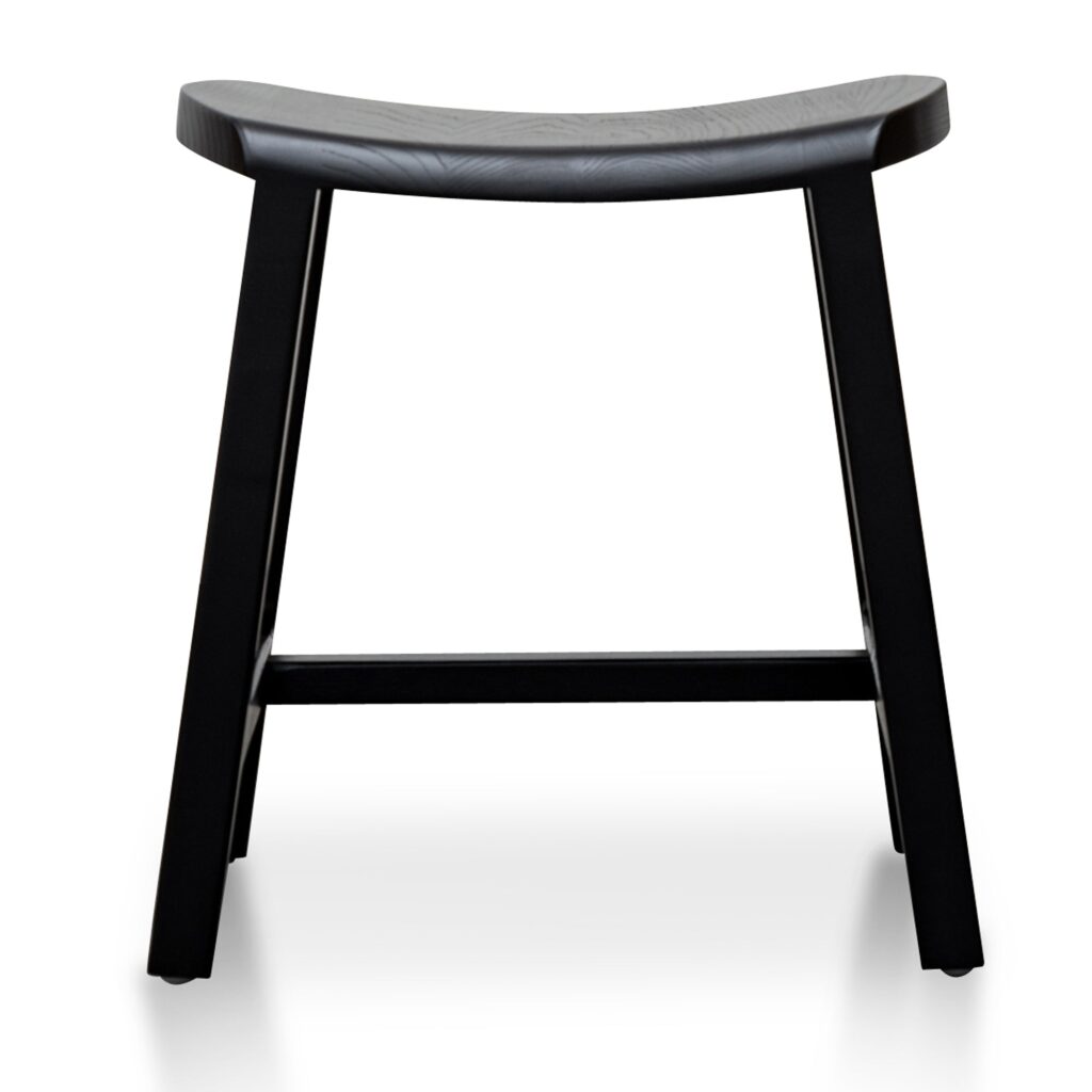 Kai 45cm Black Ash Wood Stool, Sleek Design, Space-Saving, Easy Assembly