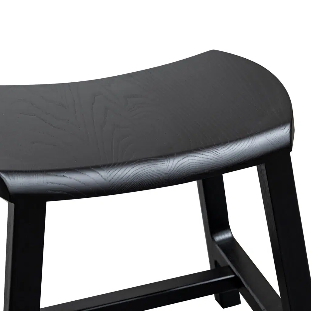 Kai 45cm Black Ash Wood Stool, Sleek Design, Space-Saving, Easy Assembly