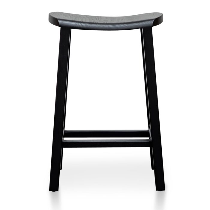 Urban black wooden bar stool, sleek design, compact, durable, fully assembled
