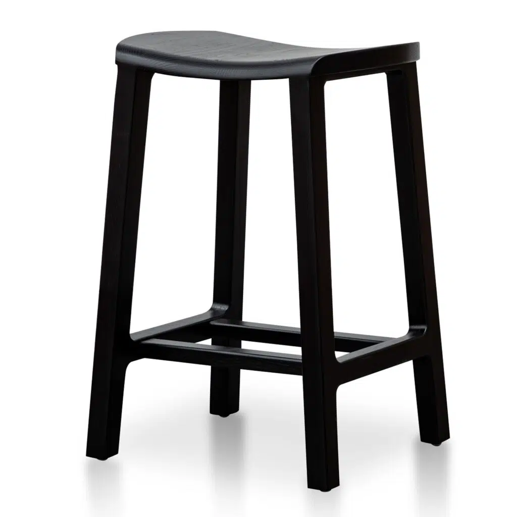 Urban black wooden bar stool, sleek design, compact, durable, fully assembled