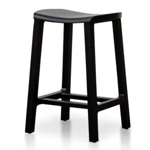 Urban black wooden bar stool, sleek design, compact, durable, fully assembled