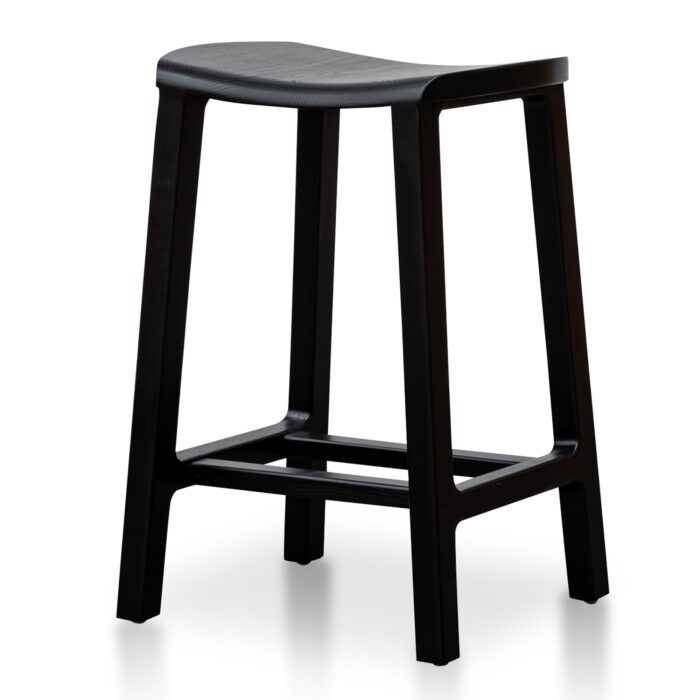 Urban black wooden bar stool, sleek design, compact, durable, fully assembled
