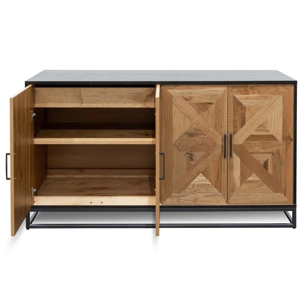 Gael Wide Sideboard, Knotty Oak, Peppercorn, Industrial Style