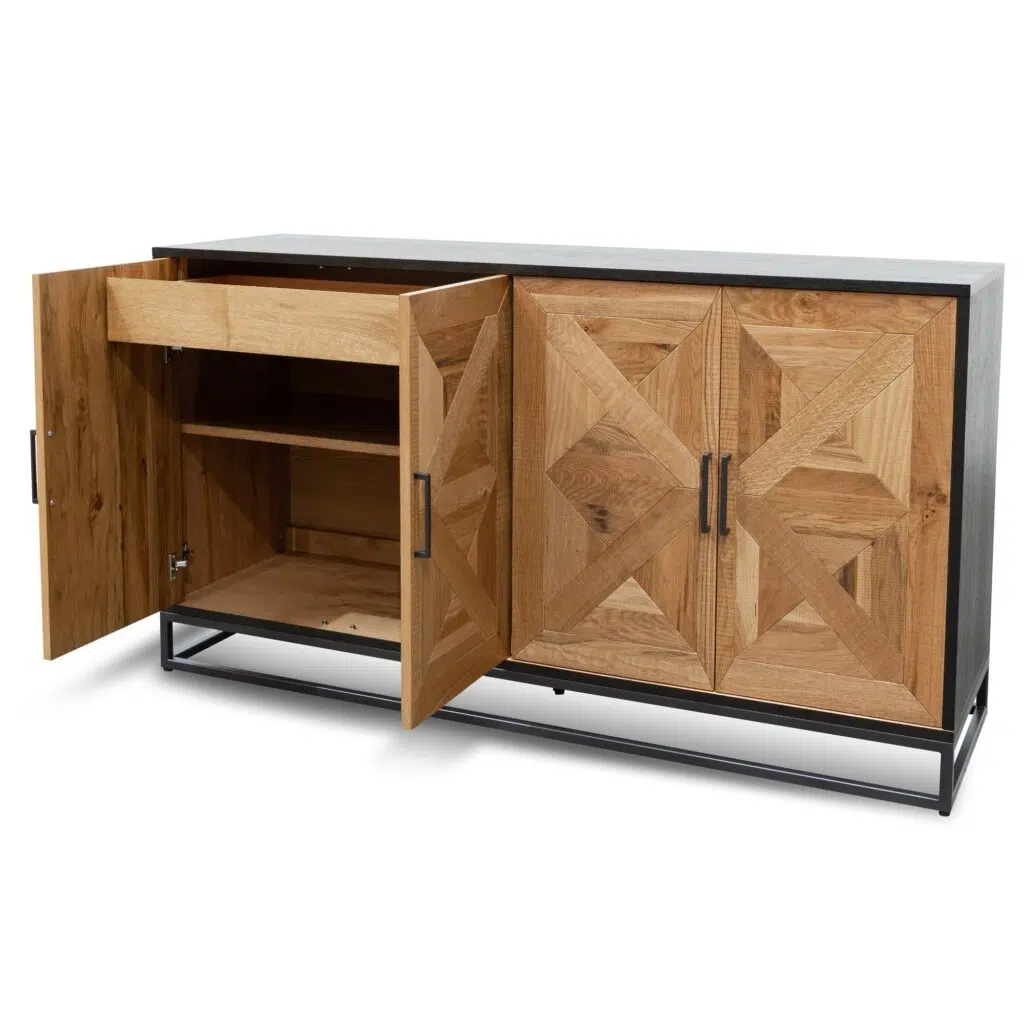 Gael Wide Sideboard Euro Oak Peppercorn Industrial Style