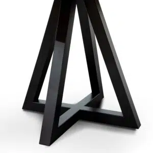 Round oak dining table with black metal legs