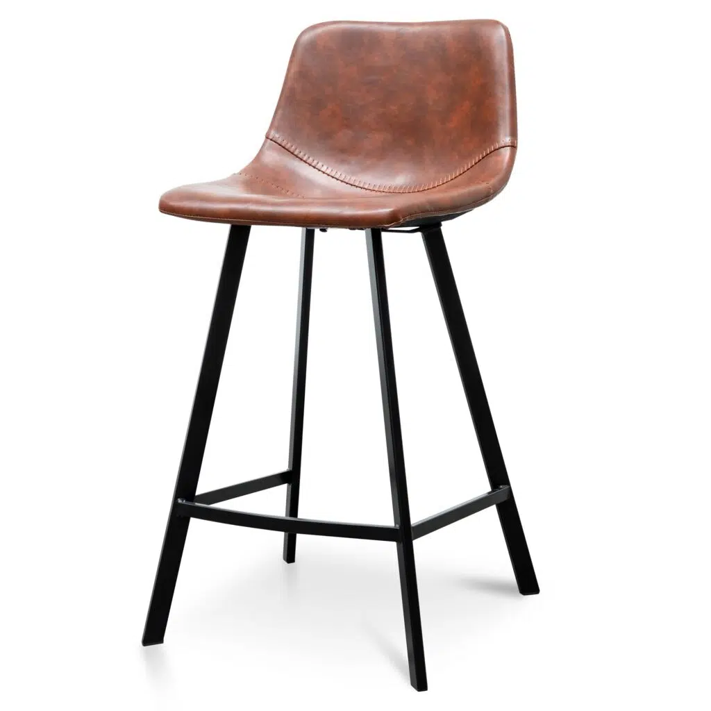 Maia 65cm Bar Stool Set Cinnamon Brown Leather Ergo Design