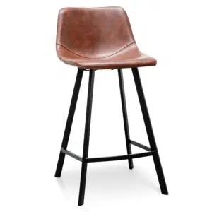 Cinnamon Brown PU Leather Bar Stools Set of 2 Ergonomic 65cm Height