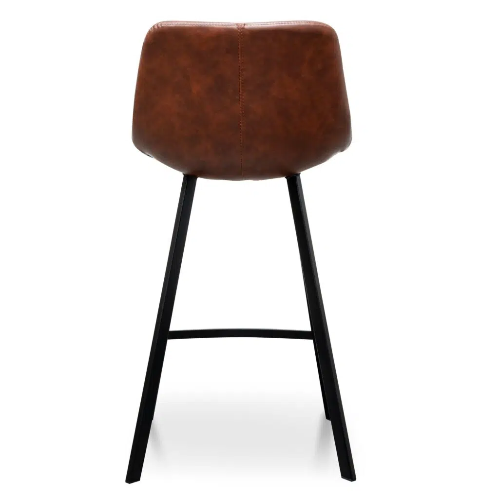 Cinnamon Brown PU Leather Bar Stools Set of 2, 65cm, Ergonomic Design, Sturdy Steel Legs