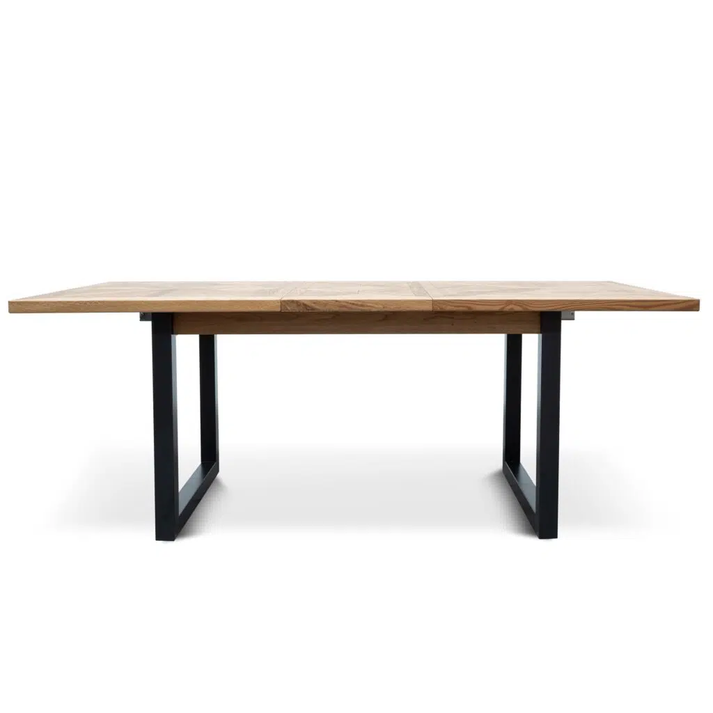 Extendable dining table, European oak, 4-6 seats, black steel legs, modular design
