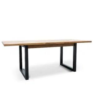Extendable dining table, European oak, seats 6-8, steel legs, modular design