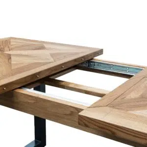 Extendable dining table, European oak, 4-6 seats, black steel legs, modular design