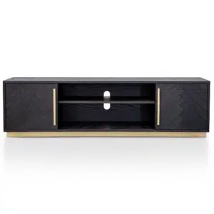 Romy TV Unit in Black Brass, Modern Design, Spacious Storage