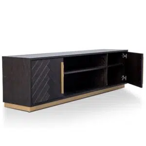Romy TV Unit in Black Brass, Modern Design, Spacious Storage, Durable