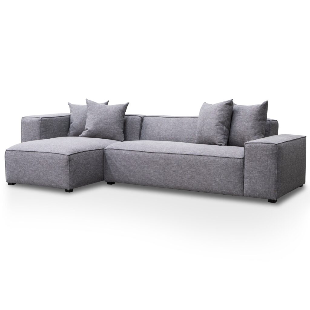 Graphite Grey 3-Seater Left Chaise Sofa, Modern Design, Premium Duck Feather Fill, Spacious Seating