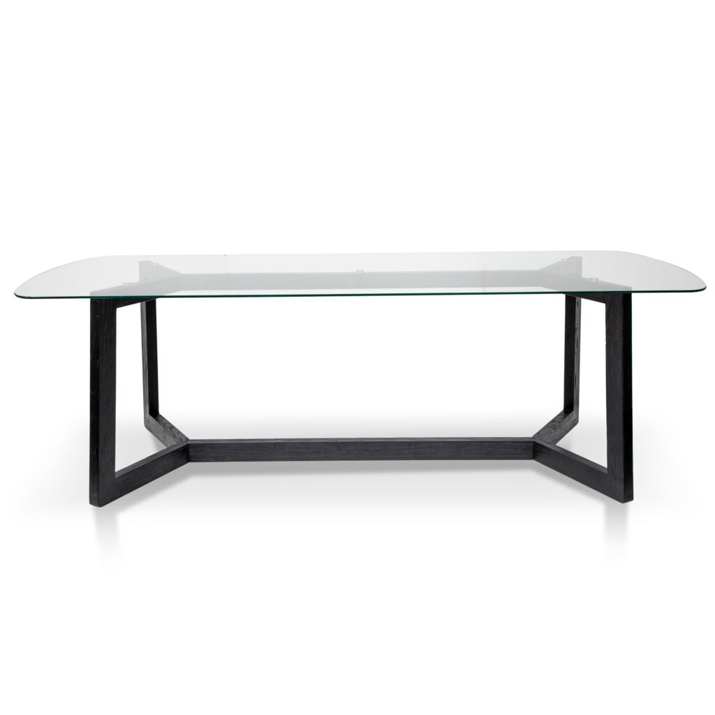 Eden 2.4m Glass Top Dining Table, Black Base, Modern Design