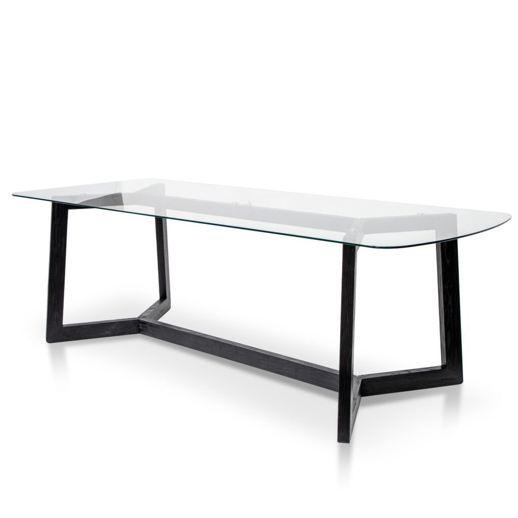 Eden 2.4m Dining Table Glass Top Black Base Modern Design