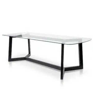 Eden 2.4m Dining Table Glass Top Black Base Modern Design