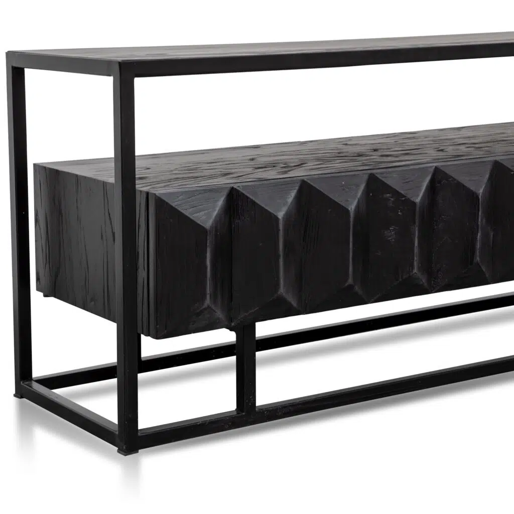 Soren 1.8m TV Unit, Full Black with Wood Drawers