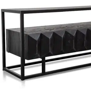 Soren 1.8m TV Unit, Full Black with Wood Drawers
