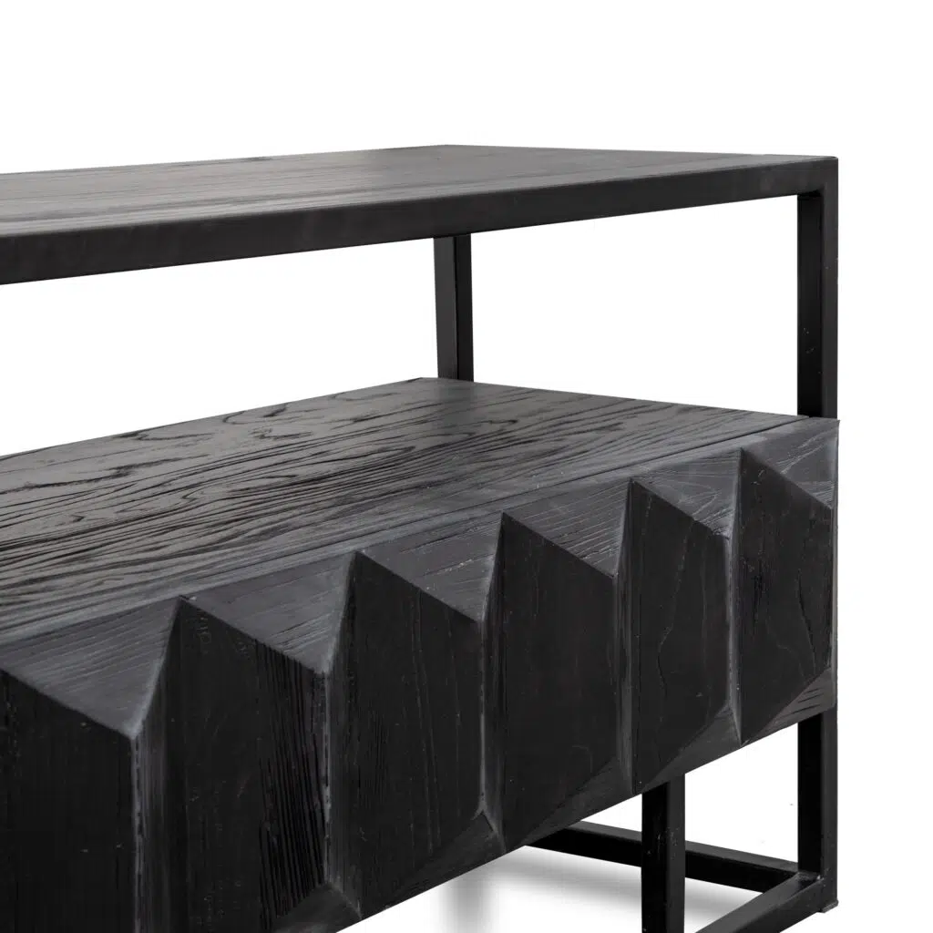 Soren 1.8m TV Unit, Full Black with Wood Drawers