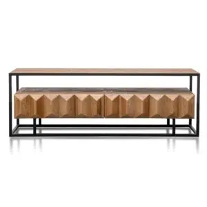 Orin 1.8m TV Unit Rustic Natural Wood Black Frame
