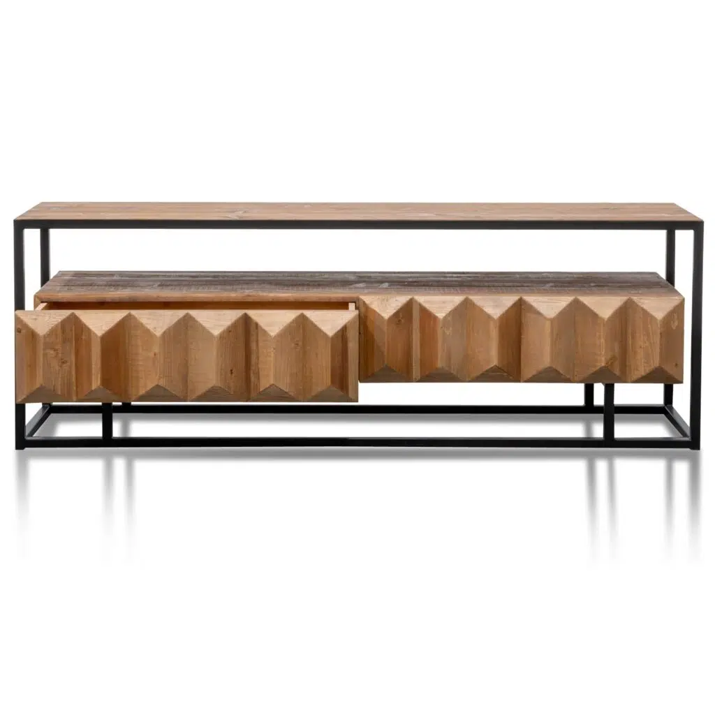 Orin 1.8m TV Unit, Natural Wood with Black Frame, Rustic Industrial Style